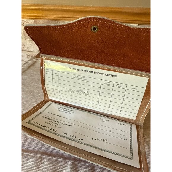 Vintage Cowhide Leather Checkbook Wallet With Coin Pocket & Card Holder Tan - Picture 11 of 16